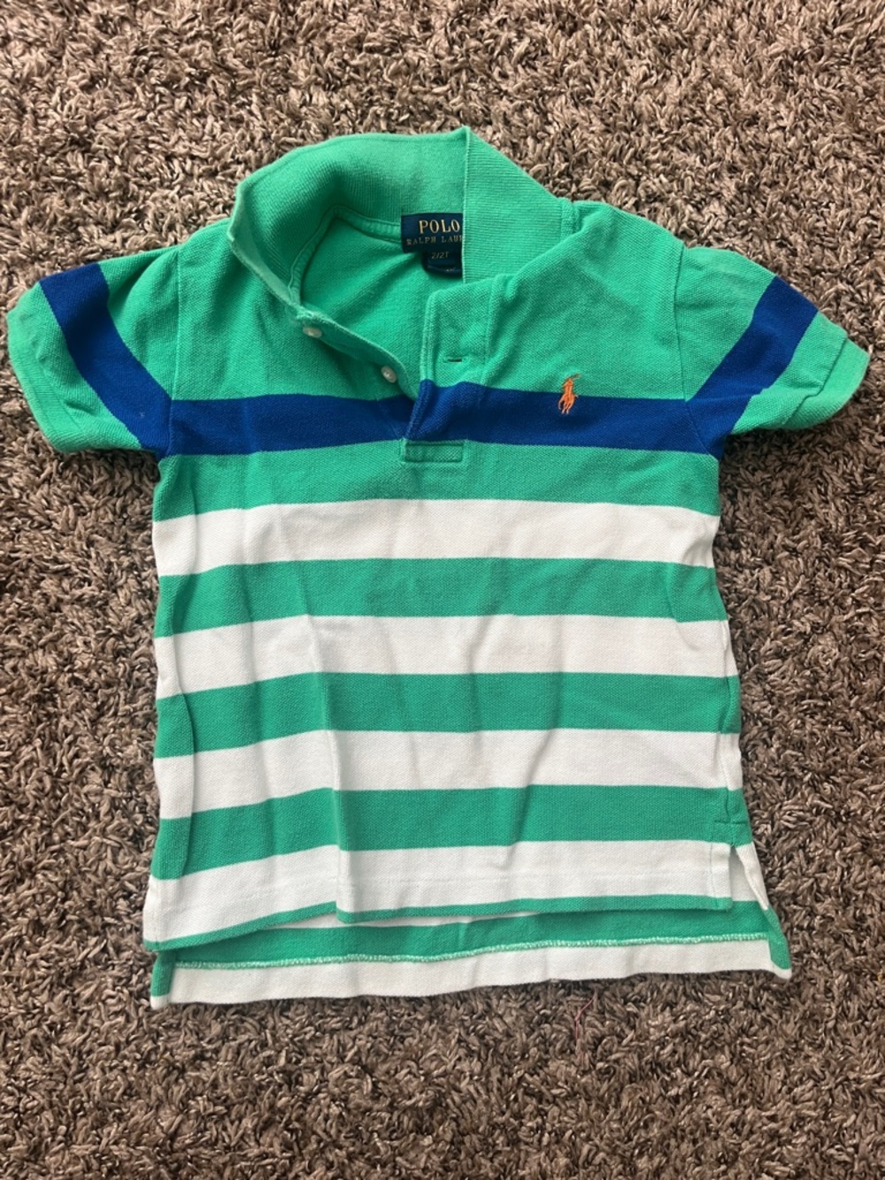 Polo by Ralph Lauren Green & White Striped Kids Polo with Blue Accents